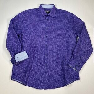 Society of Threads Mens Slim Fit Purple Floral Micro Print Dress Shirt L 16-16.5